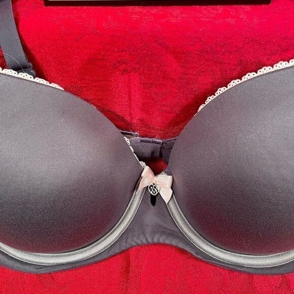 GRAY w PINK TRIM BODY by VICTORIA LINED DEMI 32C - Picture 2 of 4